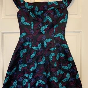 Cynthia rowley size 2 party mini dress with purple, teal, and blue over black